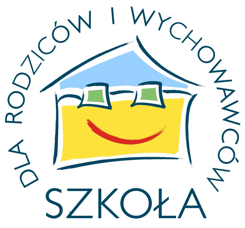 Logo Programu Szkoła dla Rodziców i Wychowawców przedstawiające uśmiechnięty, kolorowy domek z nazwą programu wokół niego.